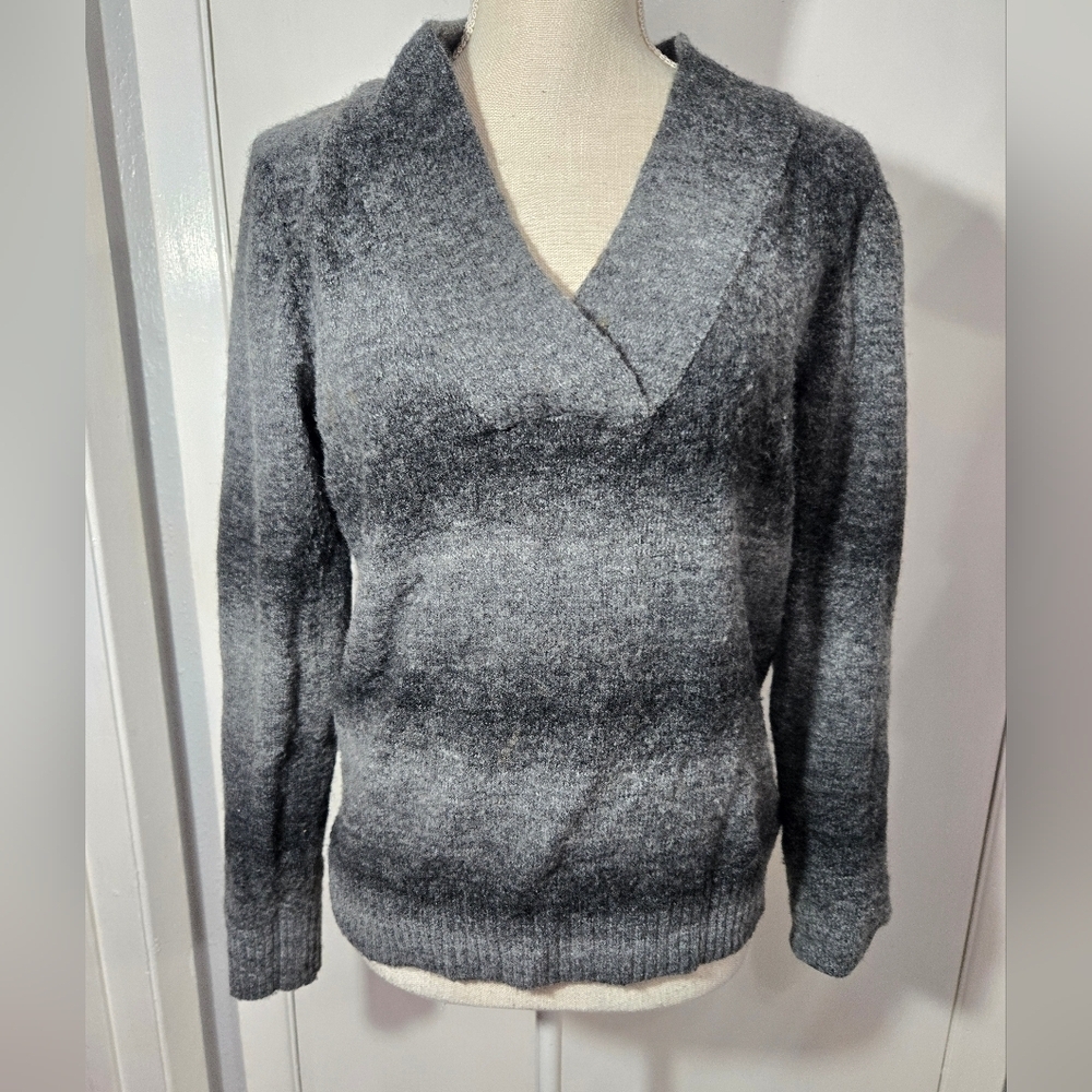 Charter Club Women's Wide Ribbed Trim V Neck Pullover Sweater Sz M